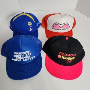 Vintage Mesh Snapback Caps Truckers Hats Lot of 4 TEXACO HAVOLINE RACING NAPA